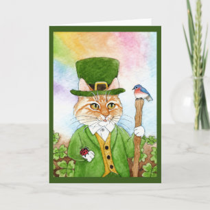 Tarjeta Festiva Gato lindo del Leprechaun, el día del arroz del