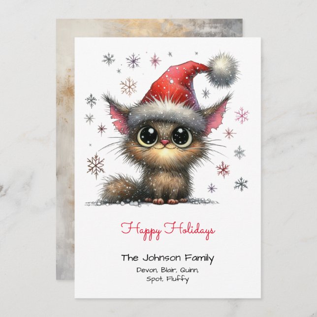 Tarjeta Festiva Gato lindo en un Santa Hat Happy (Anverso / Reverso)