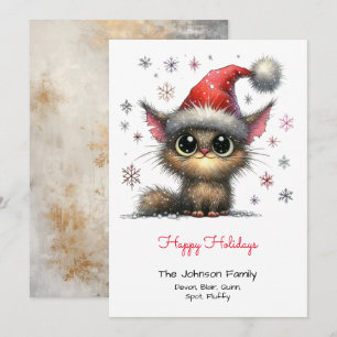 Tarjeta Festiva Gato lindo en un Santa Hat Happy
