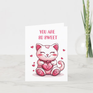 Tarjeta Festiva gato lindo enamorado con corazón rosa