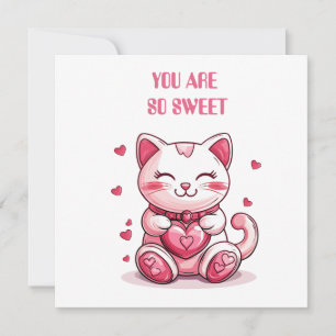 Tarjeta Festiva gato lindo enamorado con corazón rosa