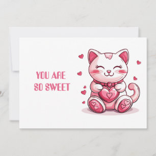 Tarjeta Festiva gato lindo enamorado con corazón rosa