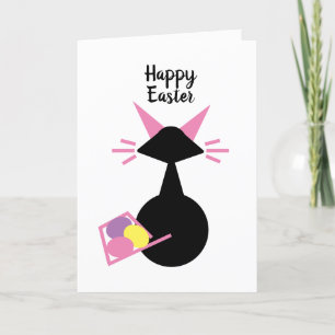 Tarjeta Festiva Gato Lindo Gatito Rosa Huevos Gato Negro Feliz Pas