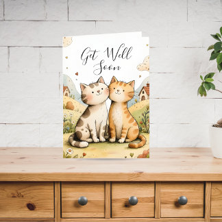 Tarjeta Festiva Gato Lindo para Recuperarse Pronto