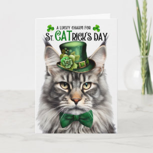 Tarjeta Festiva Gato Maine Coon plateado El amuleto de la suerte d