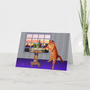 Tarjeta Festiva gato menorah