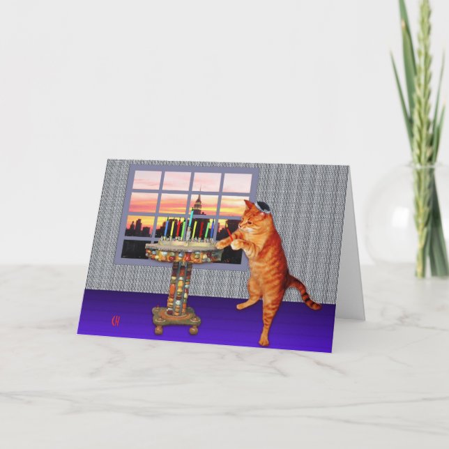 Tarjeta Festiva gato menorah (Anverso)