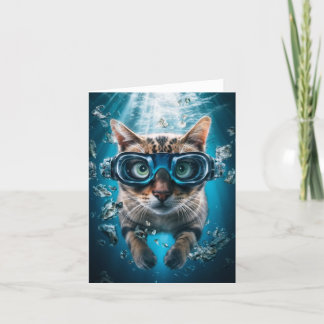 Tarjeta Festiva Gato Nadando Con Goggles Blanc Card