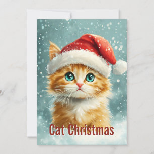 Tarjeta Festiva Gato naranja lindo y divertido sin foto Feliz Navi