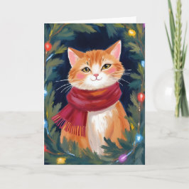 Tarjeta Festiva Gato Naranja Navideño Mascota Festiva