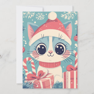 Tarjeta Festiva Gato Navideño Adorable Cañas de Caramelo Regalos