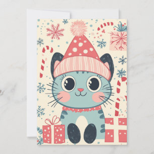Tarjeta Festiva Gato Navideño Adorable Regalos de Bastón de Caram