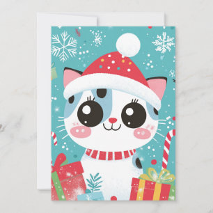Tarjeta Festiva Gato Navideño Adorable Regalos de Bastón de Caram