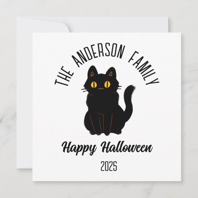 Tarjeta Festiva Gato negro aterrador de Halloween con nombre perso (Anverso)