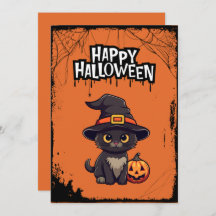 Gato negro con calabaza Jack O' Lantern