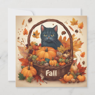 Tarjeta Festiva Gato negro con marrón de cosecha de otoño