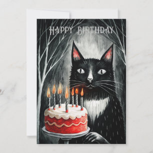 Tarjeta Festiva Gato Negro Con Un Pastel Gótico