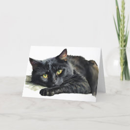 Tarjeta Festiva Gato negro de acuarela de Halloween