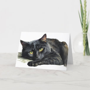 Tarjeta Festiva Gato negro de acuarela de Halloween