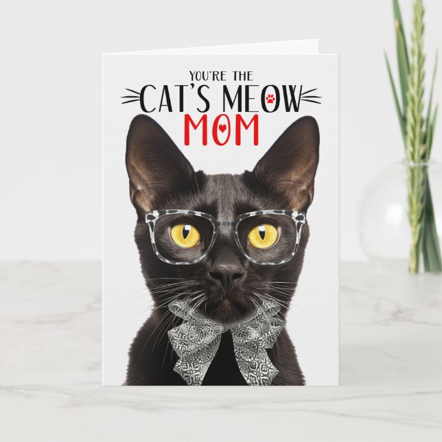 Tarjeta Festiva Gato negro de Bombay para madre Mascota en el día  (Anverso)