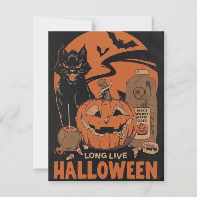 Tarjeta Festiva Gato negro de calabaza de Halloween (Anverso)