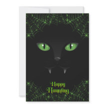 Gato negro de Halloween telarañas verdes
