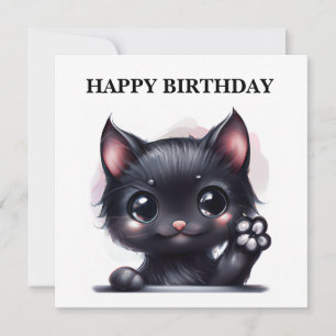 Tarjeta Festiva Gato negro de Kawaii Adorable