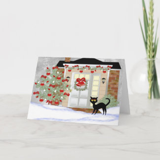 Tarjeta Festiva Gato negro de los navidades