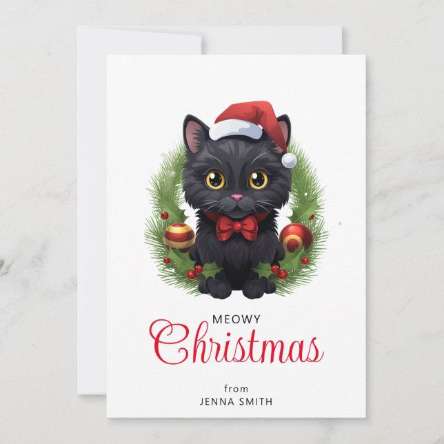 Tarjeta Festiva Gato negro de Navidades curados (Anverso)