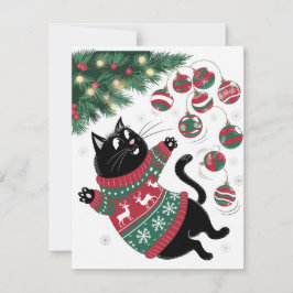 Tarjeta Festiva Gato negro de Navidades divertidos