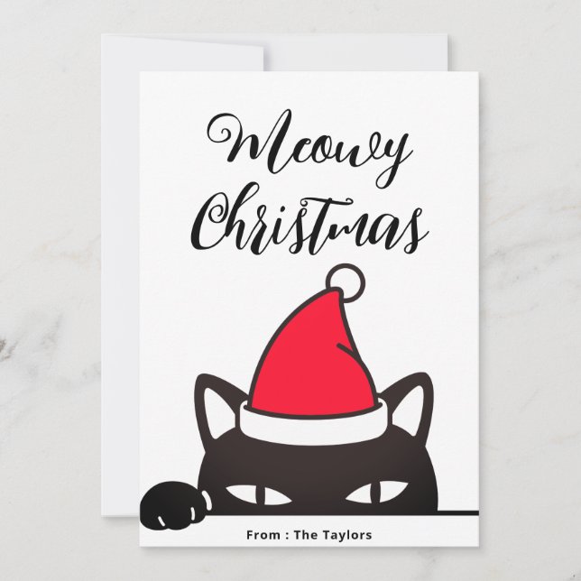 Tarjeta Festiva Gato negro de Navidades divertidos (Anverso)