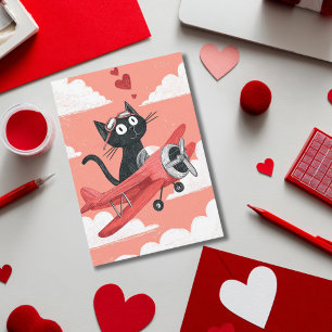 Tarjeta Festiva Gato negro divertido Día de San Valentín de la esc