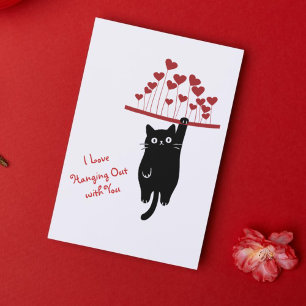 Tarjeta Festiva Gato Negro Divertido Pasando el Día de San Valentí