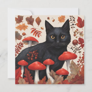 Tarjeta Festiva Gato negro en el bosque de otoño