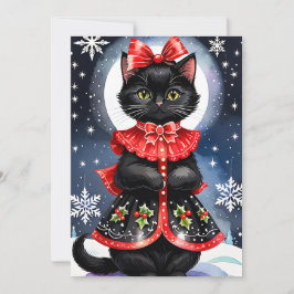 Tarjeta Festiva Gato negro en Navidades conjunto holly