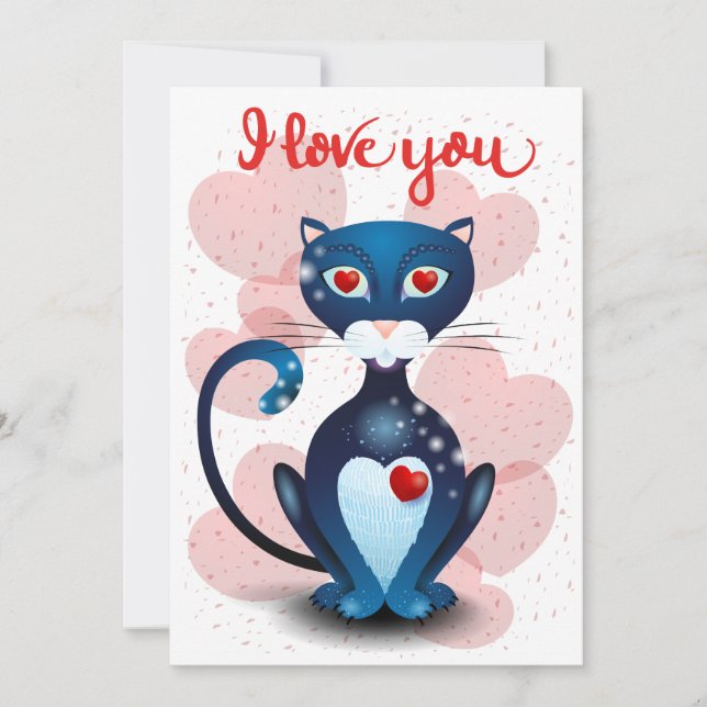 Tarjeta Festiva Gato negro enamorado (Anverso)