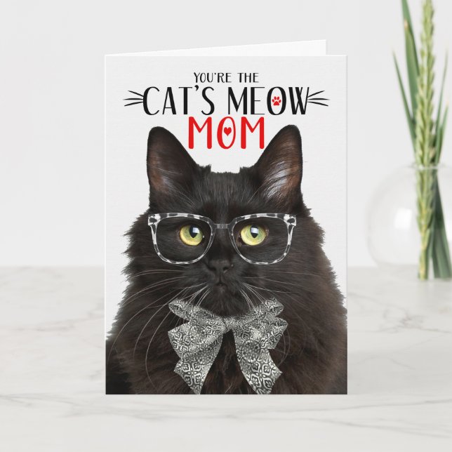 Tarjeta Festiva Gato negro esponjoso para la madre Mascota en el d (Anverso)