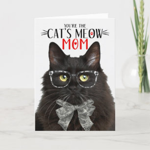 Tarjeta Festiva Gato negro esponjoso para la madre Mascota en el d