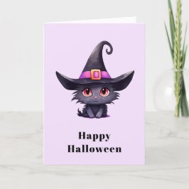 Tarjeta Festiva Gato negro lindo que lleva el sombrero de una bruj