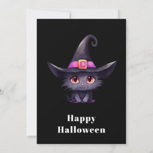 Tarjeta Festiva Gato negro lindo vistiendo Halloween Gorra de una 