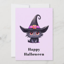 Tarjeta Festiva Gato negro lindo vistiendo Halloween Gorra de una 