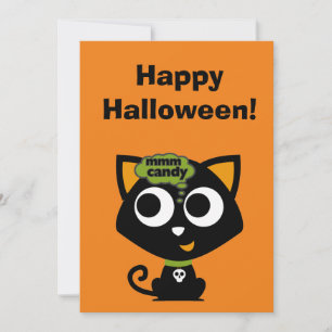 Tarjeta Festiva Gato Negro Mmm Caramelo Halloween