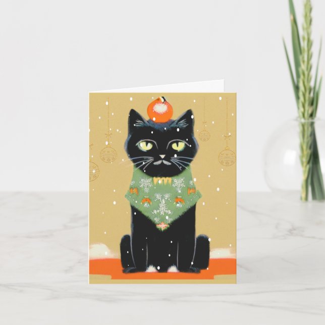 Tarjeta Festiva Gato negro personalizado con Navidades de actitud (Anverso)