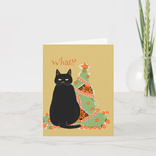 Tarjeta Festiva Gato negro personalizado con Navidades de actitud (Anverso)