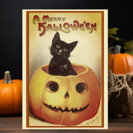 Tarjeta Festiva Gato negro retro vintage Halloween alegre personal
