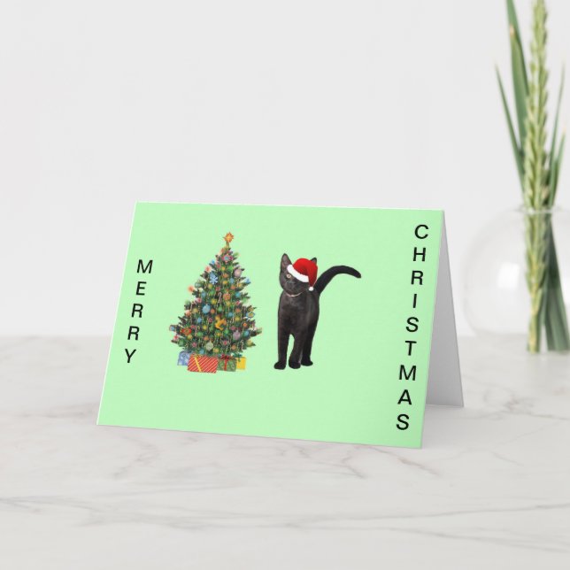 Tarjeta Festiva Gato negro Samta (Anverso)