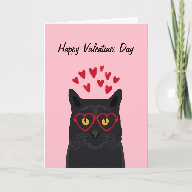 Tarjeta Festiva Gato negro San Valentín carta gatos de amor (Anverso)