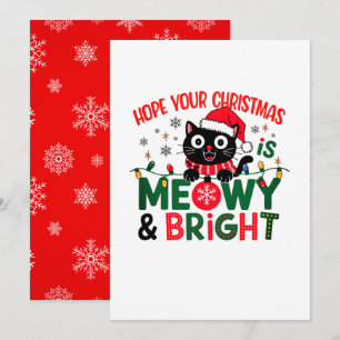 Tarjeta Festiva Gato negro Santa Meowy y Navidades brillantes