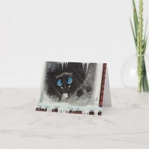 Tarjeta Festiva Gato Nieve Invernal Siames por BiHrLe Card