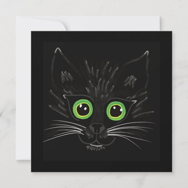 Tarjeta Festiva Gato Oído Verde Sonriente (Anverso)
